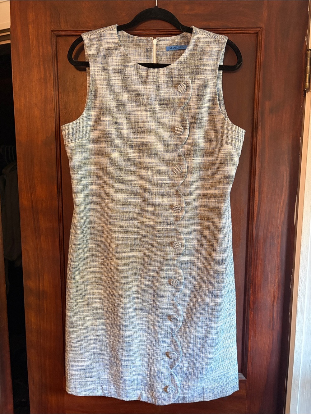 J. McLaughlin Sleeveless Blue Tweed Sheath Dress - Picture 2 of 5